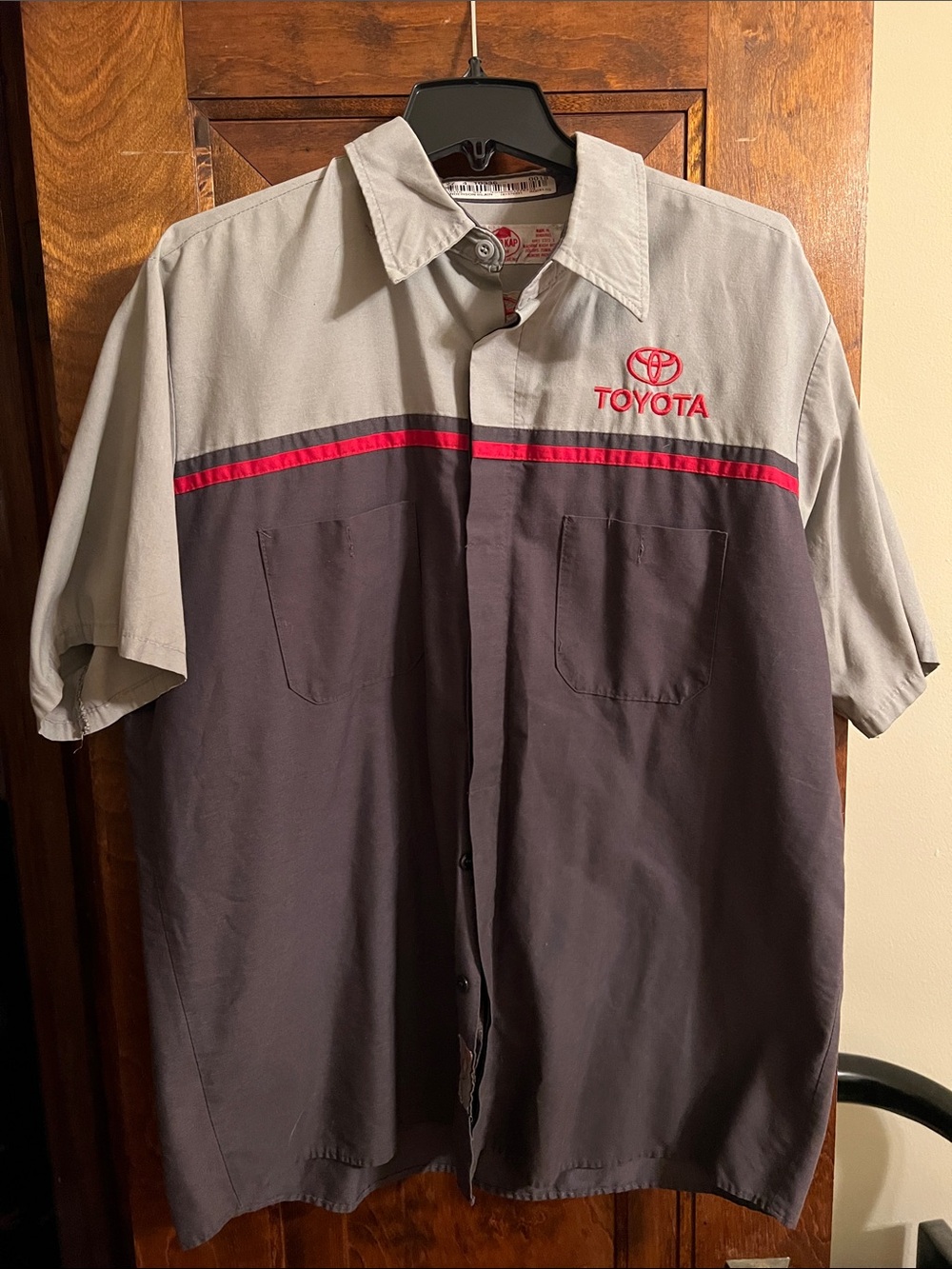 Vintage Toyota Mechanic Work Shirt - Gray, Dark Gray & Red Detail
